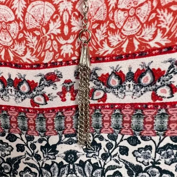 Zac & Rachel Womens Top Size Petite L white black salmon work wear metal tassel - Picture 3 of 16